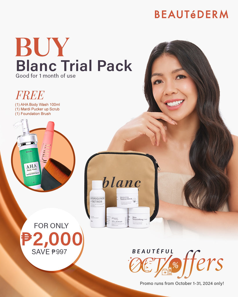 Beautederm Blanc Trial Set Promo Free AHA Body Wash, Mardi Pucker up Scrub & Foundation Brush