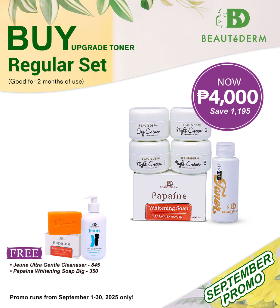 Beautederm Upgraded Toner Regular Set with Free Papaine Whitening Soap & Jeune Ultra Gentle Cleanser