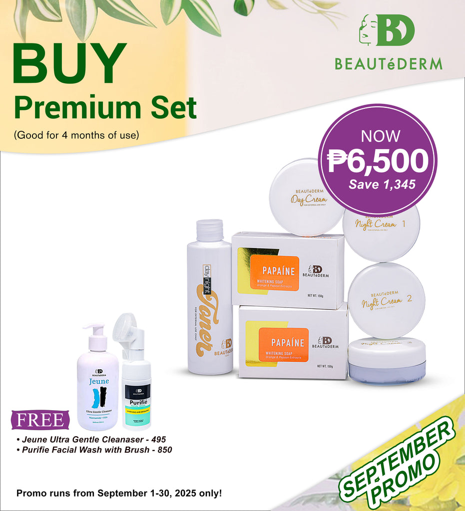 Beautederm Premium Set with Free Jeune Ultra Gentle Cleanser & Purifie Facial Wash with Brush & Mardi Tint