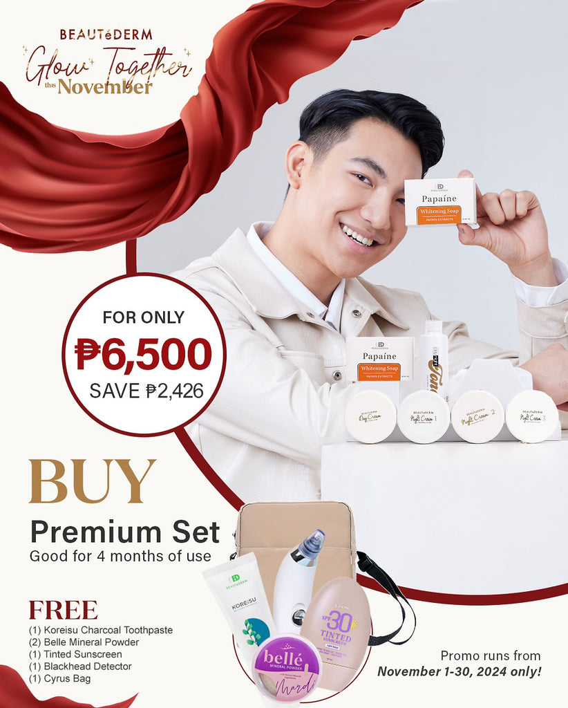 Beautederm Premium Set Promo Free Koreisu Charcoal Toothpaste, (2) Belle Mineral Powder, Tinted Sunscreen & Blackhead Detector & Cyrus Bag