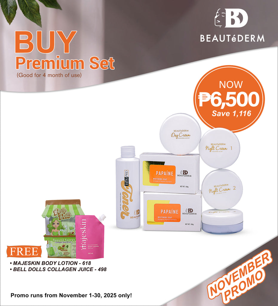 Beautederm Premium Set with Free Belle Dolls Collagen Juice & Majeskin Body Lotion