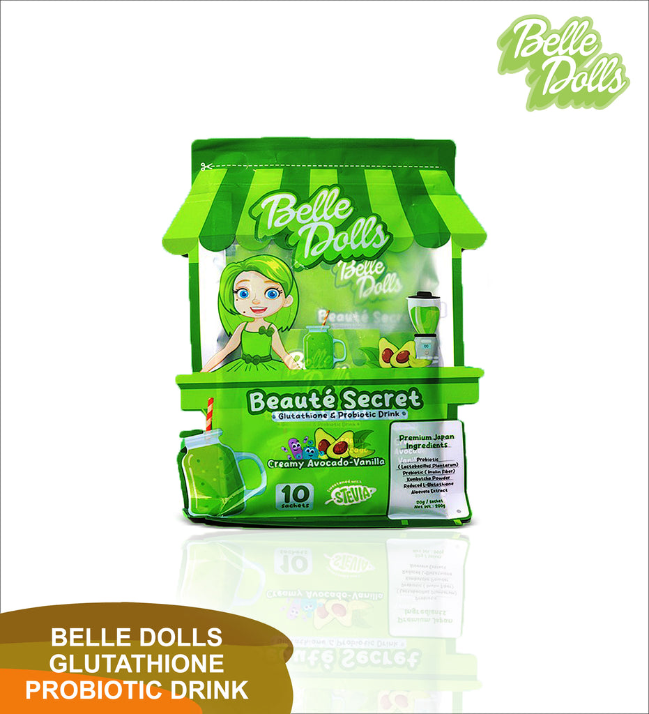 Belle Dolls Beaute Secret Glutathione and Probiotic Creamy Avocado Vanilla Drink 10 Sachets